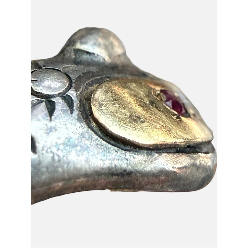 Vintage Sterling Silver & 10K Gold Ruby Ring Artisan Sun Motif Size 7,5 - Picture 3 of 12